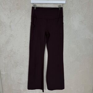 Fabletics PureLuxe High Waisted Flare Leggings Plum Purple Side Pockets Medium